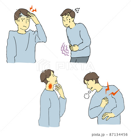 体に痛みを感じる男性のイラスト　セット 87134456