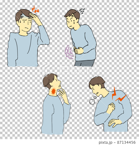 体に痛みを感じる男性のイラスト　セット 87134456