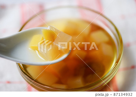 Chinese desserts, Mix ginkgo nuts cassava syrup coconut jelly in longan juice on glass bowl, Thai and Chinese longan date soup Asian dessert sweets 87134932