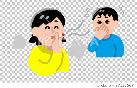 便衣 抽煙的女人和想抽煙的男人（手繪彩色） 87135567