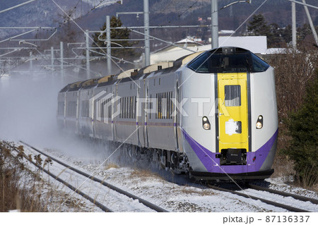 【雪煙を上げる鉄道】JR北海道函館本線　七飯ー大中山にて 87136337