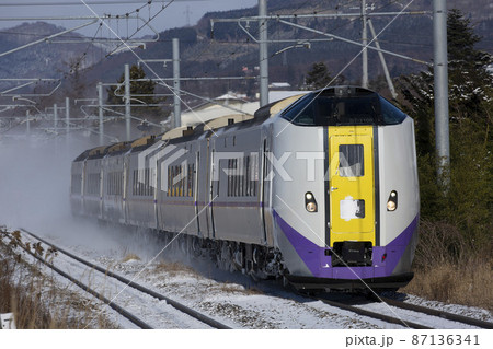 【雪煙を上げる鉄道】JR北海道函館本線　七飯ー大中山にて 87136341
