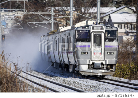 【雪煙を上げる鉄道】JR北海道函館本線　七飯ー大中山にて 87136347
