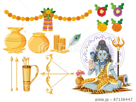 Indian set with god and offerings Indian set with god and offerings 87136447