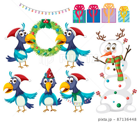 Christmas set with birds and snowman Christmas set with birds and snowman 87136448