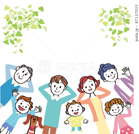 新緑　三世代家族　寝転ぶ　イラスト　 87137033