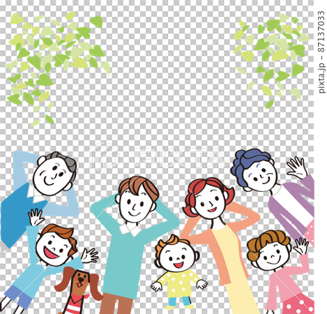 新緑　三世代家族　寝転ぶ　イラスト　 87137033