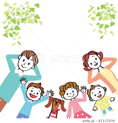 新緑　家族　寝転ぶ　親子　イラスト 87137034