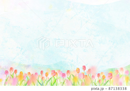 チューリップ　背景素材　水彩イラスト 87138338