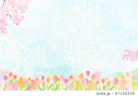 チューリップ　背景素材　水彩イラスト 87138339