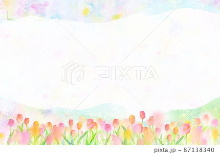 チューリップ　背景素材　水彩イラスト 87138340