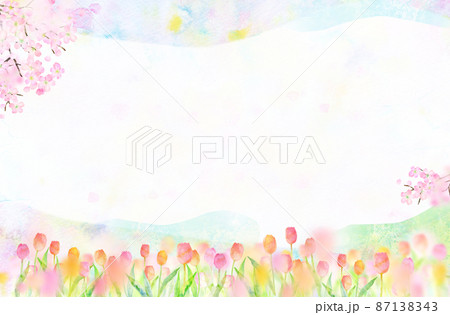 チューリップ　背景素材　水彩イラスト 87138343