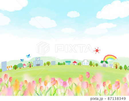 チューリップ 背景素材 水彩イラスト チューリップ 背景素材 水彩イラスト 87138349