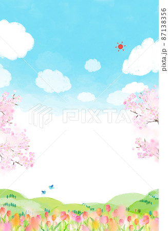 チューリップ　背景素材　水彩イラスト 87138356