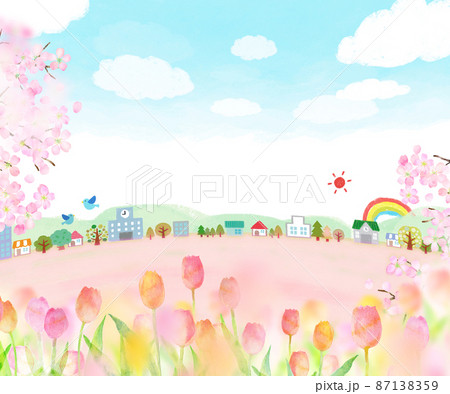 チューリップ　背景素材　水彩イラスト 87138359