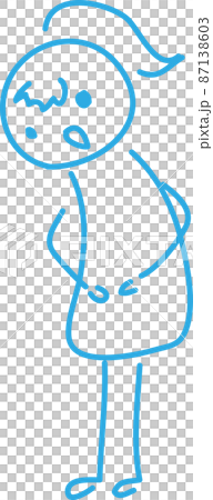 青線 手抜き手書き女性人物イラスト お辞儀2 のイラスト素材
