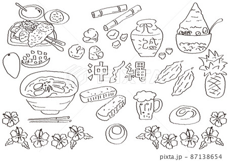 手描きの沖縄イラストセット　線画 87138654