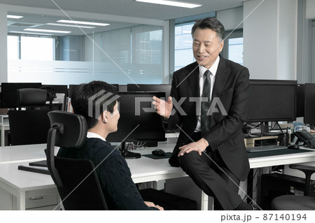 business concept asian korean old and young two men, different generations male man boss and employee concept, talking about works 87140194