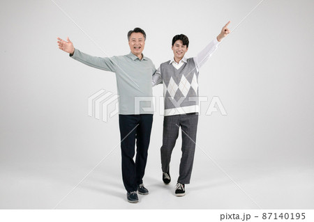 asian korean old and young two men with motions 87140195