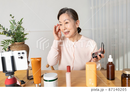 Asian Korean senior woman beauty creator, influencer, vlogger concept 87140205