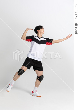 volleyball sports player, asian korean man with spike, spiking attack motion 87140289