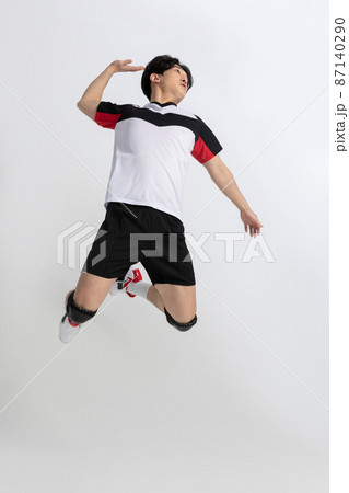 volleyball sports player, asian korean man with spike, spiking attack motion 87140290