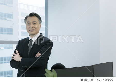 business concept asian korean old and young two men, different generations male man boss and employee concept, smiling 87140355