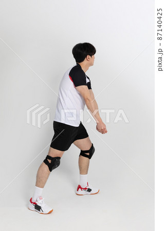 volleyball sports player, asian korean man with toss, tossing motion 87140425