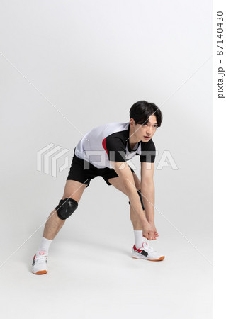 volleyball sports player, asian korean man with toss, tossing motion 87140430