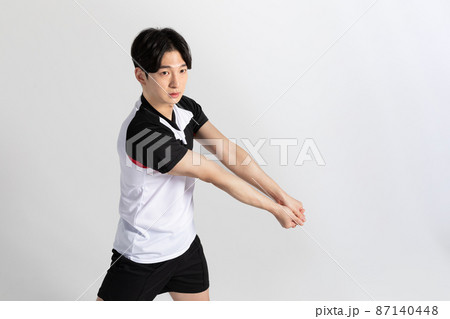 volleyball sports player, asian korean man with toss, tossing motion 87140448