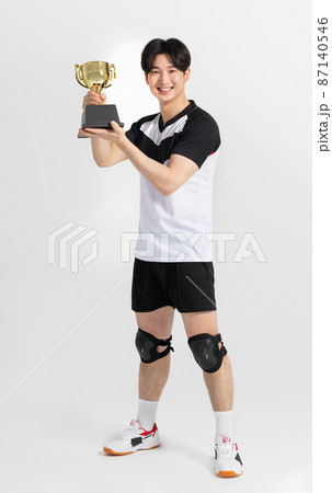 volleyball sports player, asian korean man with trophy 87140546