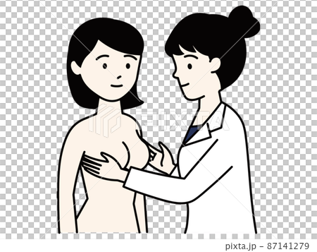 女医さんの診断を受ける上半身裸の女性　婦人科検診　触診　乳がん検診　母乳外来 87141279