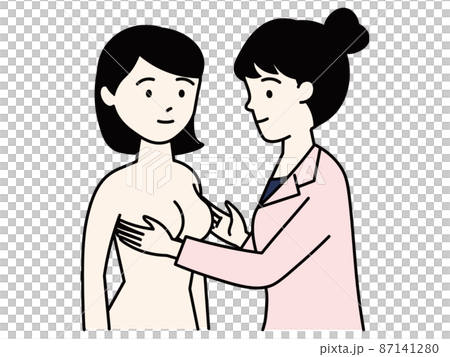 Shirtless female who is diagnosed by a female doctor Gynecological examination Palpation Breast cancer examination Breast milk outpatient Shirtless female who is diagnosed by a female doctor Gynecological examination Palpation Breast cancer examination Breast milk outpatient 87141280