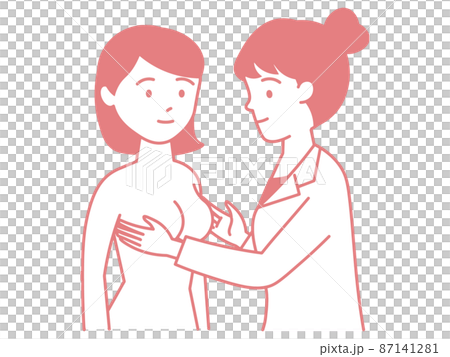 Shirtless female who is diagnosed by a female doctor Gynecological examination Palpation Breast cancer examination Breast milk outpatient Shirtless female who is diagnosed by a female doctor Gynecological examination Palpation Breast cancer examination Breast milk outpatient 87141281