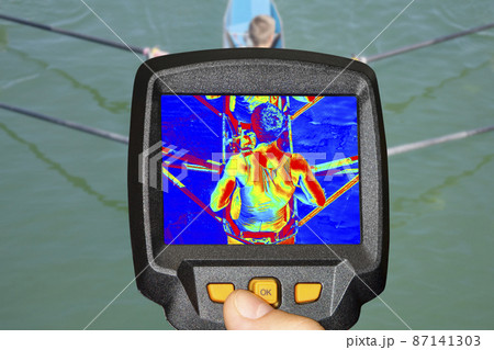 Recording two rowers in a boat, with Infrared Thermal Camera 87141303