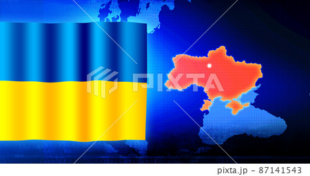 ウクライナ国旗とウクライナ地図 バナーイラスト ウクライナ国旗とウクライナ地図 バナーイラスト 87141543
