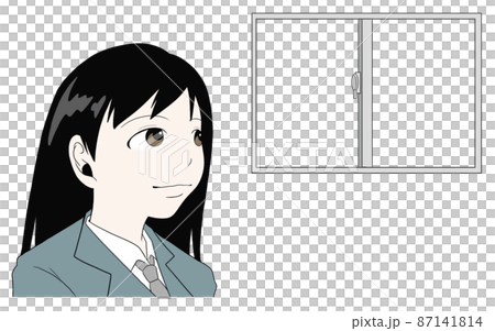 Illustration of a woman in uniform and a window Illustration of a woman in uniform and a window 87141814