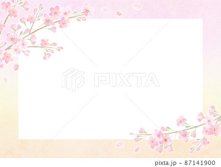朝焼けの美しい桜のイラスト背景 和紙テクスチャー 87141900
