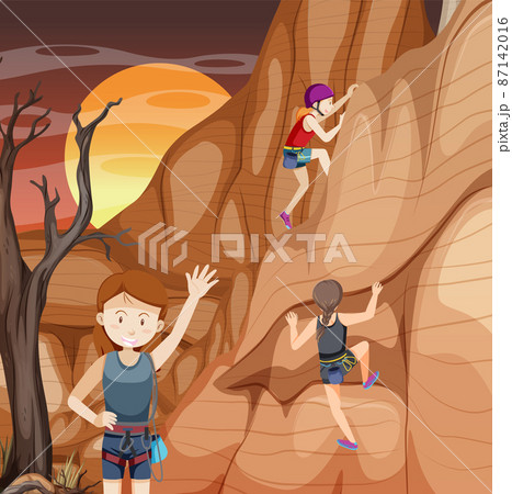 Scene with people climbing rocky moutain 87142016