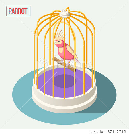 Parrot In Cage Isometric Composition Parrot In Cage Isometric Composition 87142716