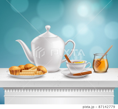Teapot Honey Jar Realistic Set 87142779