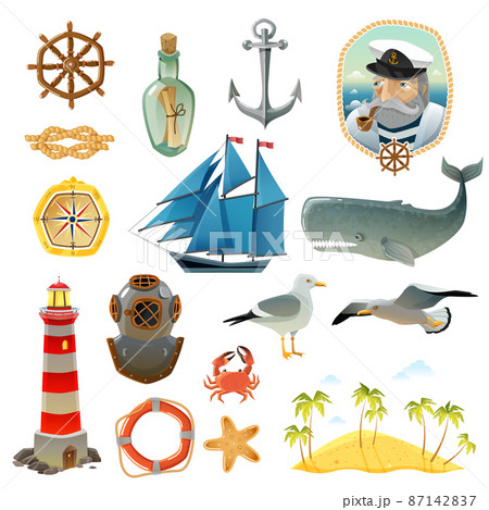 Sea Nautical Decorative Elements Set 87142837