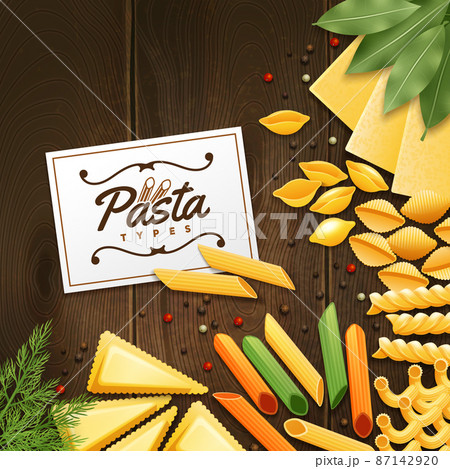 Background With Different Kinds Of Pasta 87142920