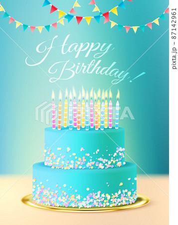 Happy Birthday Message With Realistic Cake 87142961
