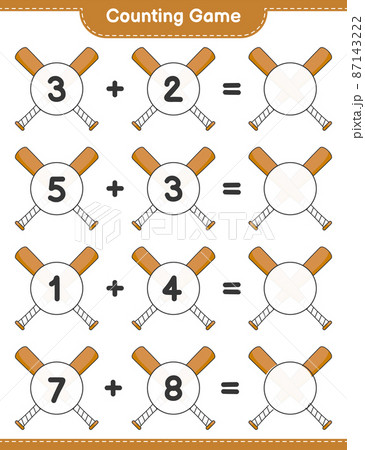 Count and match, count the number of Baseball Bat and match with the right numbers. Educational children game, printable worksheet, vector illustration Count and match, count the number of Baseball Bat and match with the right numbers. Educational children game, printable worksheet, vector illustration 87143222