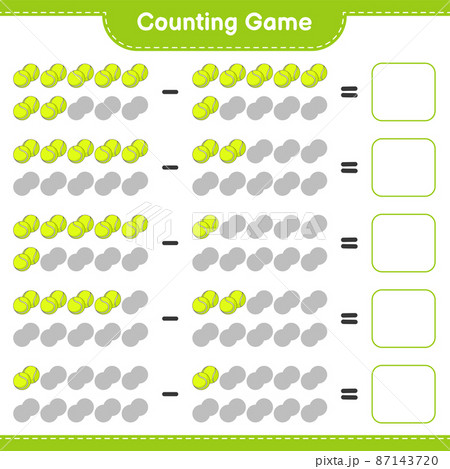 Count and match, count the number of Tennis Ball and match with the right numbers. Educational children game, printable worksheet, vector illustration Count and match, count the number of Tennis Ball and match with the right numbers. Educational children game, printable worksheet, vector illustration 87143720
