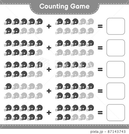 Count and match, count the number of Football Helmet and match with the right numbers. Educational children game, printable worksheet, vector illustration 87143743