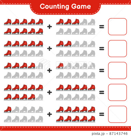 Count and match, count the number of Ice Skates and match with the right numbers. Educational children game, printable worksheet, vector illustration 87143746