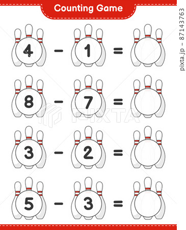 Count and match, count the number of Bowling Pin and match with the right numbers. Educational children game, printable worksheet, vector illustration 87143763