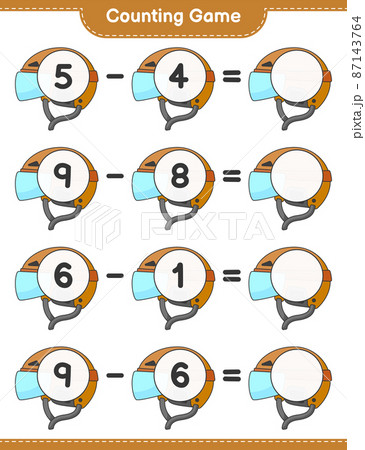 Count and match, count the number of Hockey Helmet and match with the right numbers. Educational children game, printable worksheet, vector illustration 87143764
